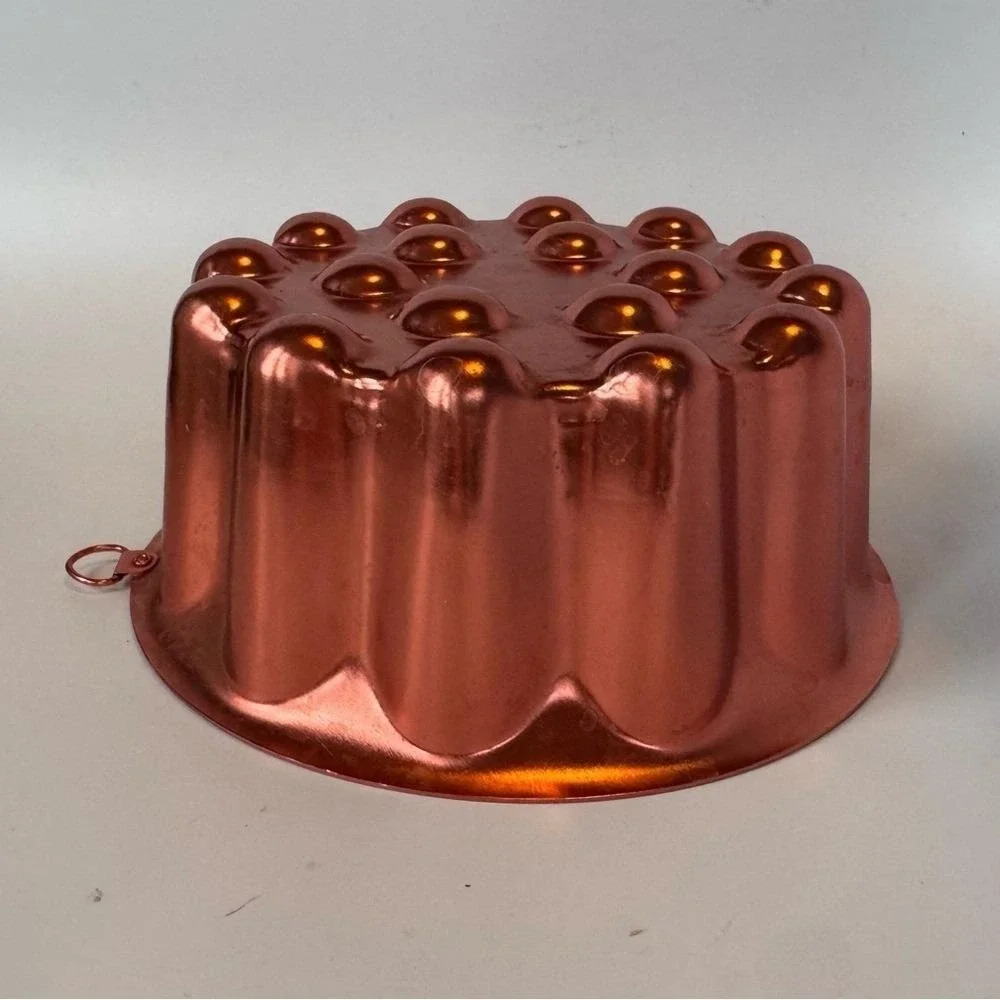 VTG 50s 60s Mirro Jell-o Cake Mold Aluminum 1 Tier Dots Copper Color Kitchen MCM